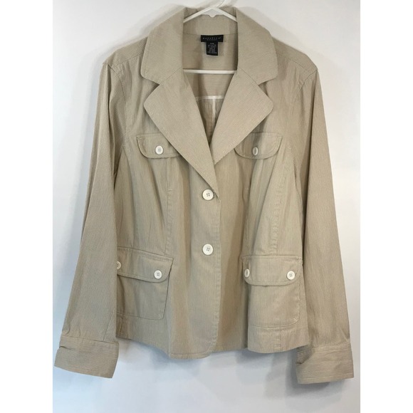 Rafaella Jackets & Blazers - Rafaella Women Jacket Blazer Dobby Stripe Cream Cotton Two Buttons Size 20W